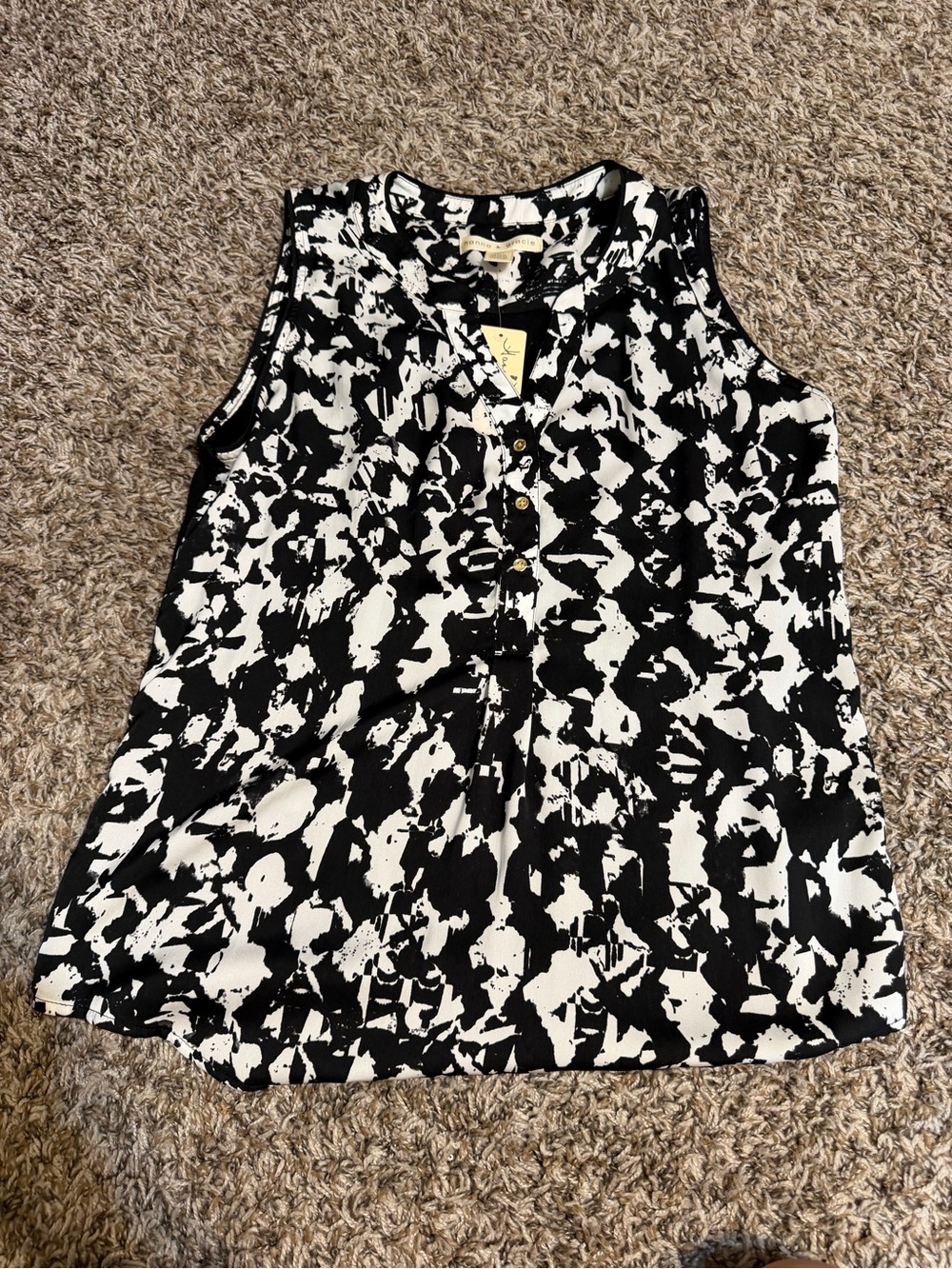 Women’s Hanna & Gracie sleeveless tank top featuring a black and white abstract